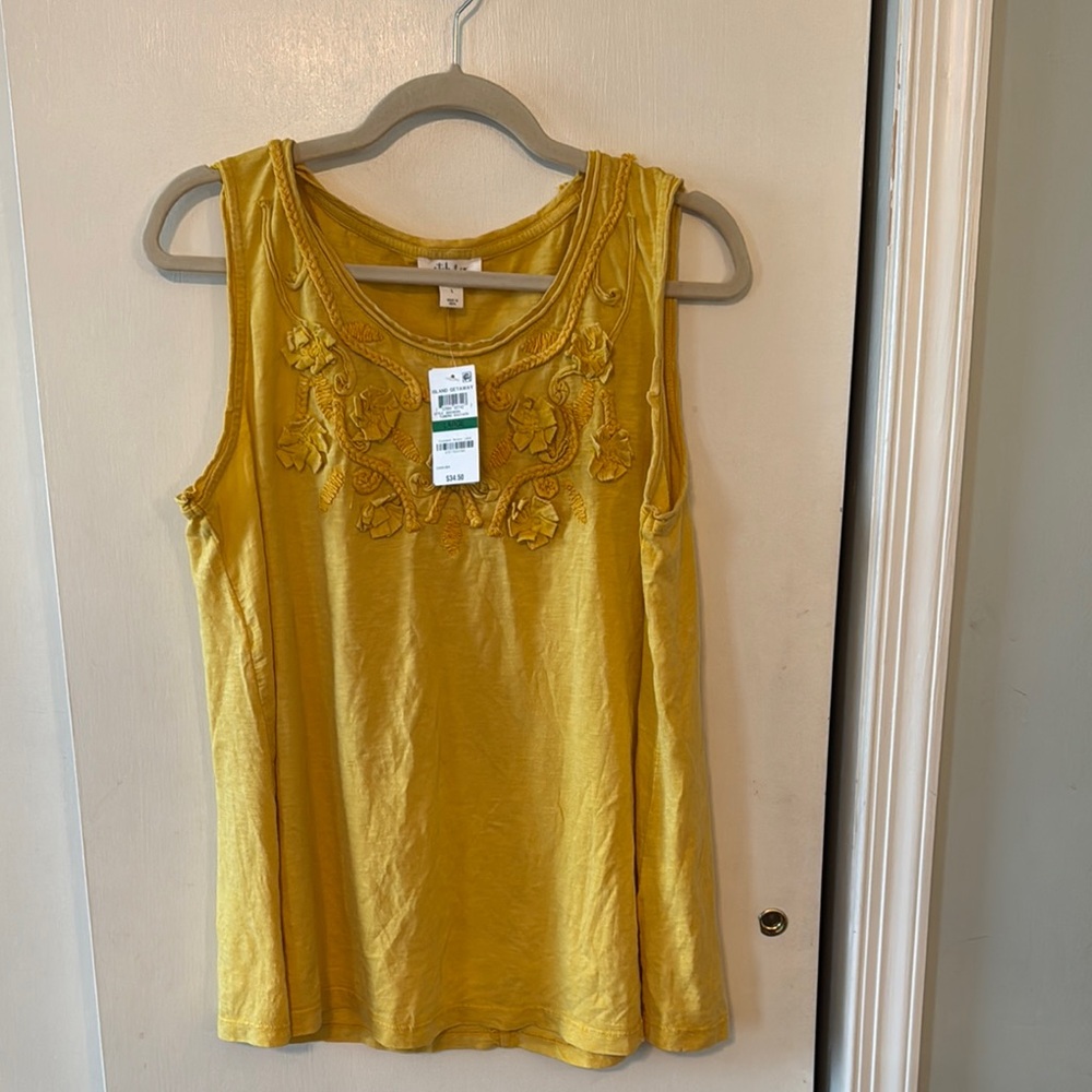 NWT Style and Company Cotton Soutache Mustard Yellow Color Tank Top Size L